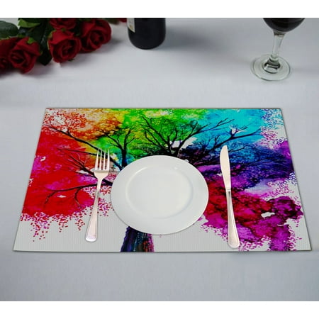 

GCKG Autumn Tree Art Colorful Rainbow Tree Placemats 12x18 inches Set of 2
