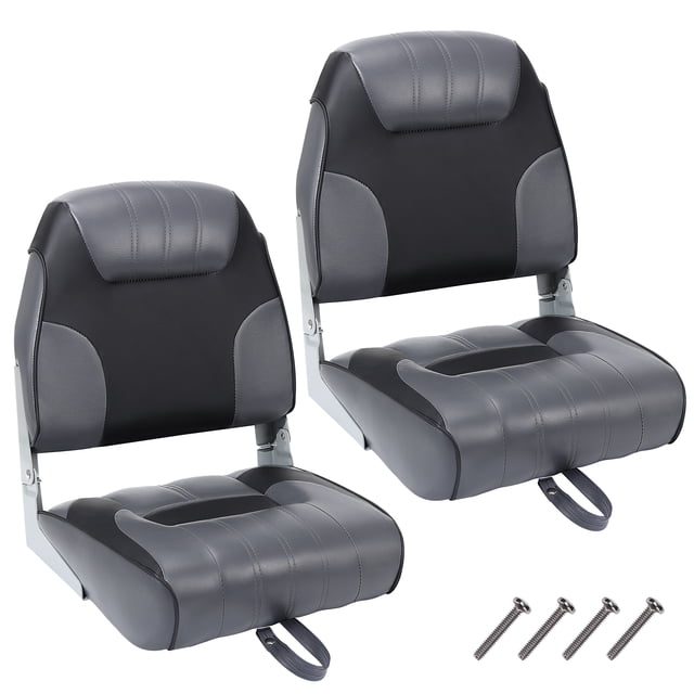 Ourlova Lot de 2 Sièges de Bateau à Dossier Bas, Vis en Acier Inoxydable, Chaise de Bateau Rembourrée Rabattable pour la Pêche