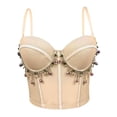 thumbnail image 2 of Women's Rhinestone Tassel Corset Top, Spaghetti Straps Sexy Underwire Bustier Halloween Camisoles Tops, 2 of 8