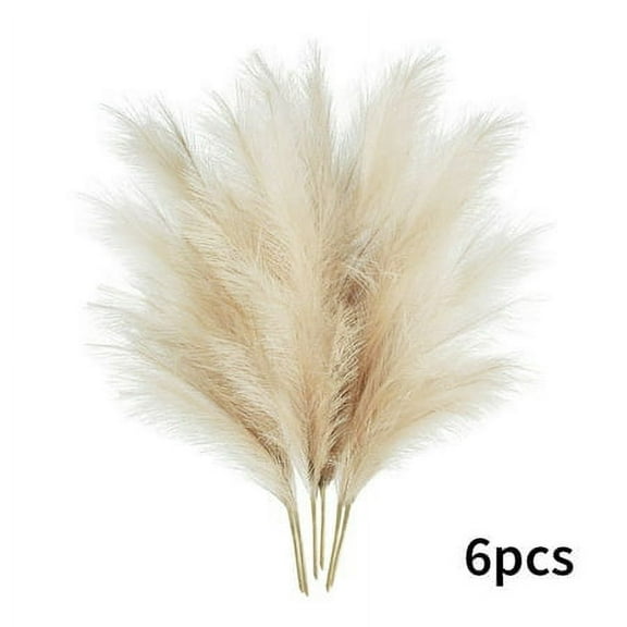 HESHENG 6PCS Faux Pampas Grass 18" Tall Decor, Small Pompous Artificial Dried Pompas Grass, Fake Pampas Floral , Artificial Flowers Vase Filler, Home Wedding Boho Decor, Beige