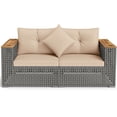 thumbnail image 4 of Costway 2 PCS Patio Corner Sofa Set with Thick Cushions Wide Acacia Wood Armrests for Garden Beige, 4 of 10