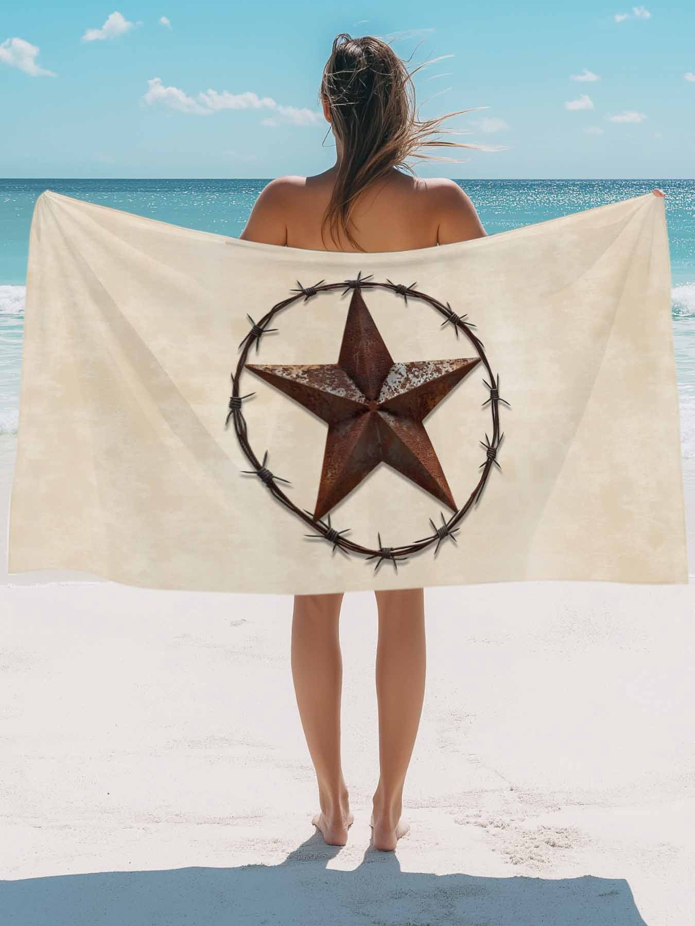 West Texas Star Beach Towels Blanket Soft & Absorbent Quick Dry Microfiber Rustic Country Star Pool Towels for Swimming ,Yoga, Sports, Gym, Camping,Large 30X60in,