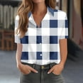 thumbnail image 3 of TKLPEHG Summer Shirts for Women Lapel Button Shirts Loose Fitted Short Sleeve T Shirts Plaid Print Tshirt Dressy Casual Blouses Fashion Womens Clothes (Navy,XXL), 3 of 4