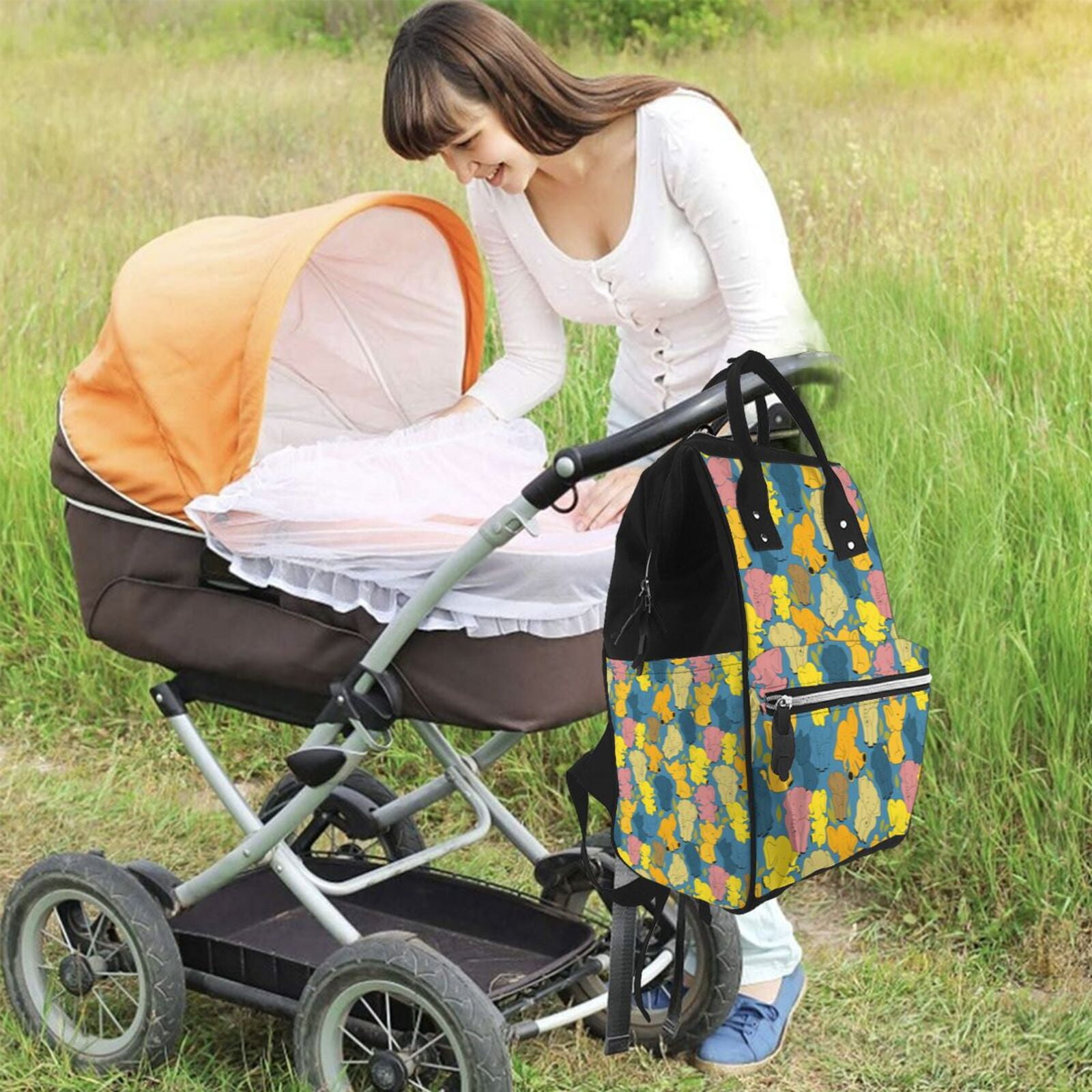 Fuzoiu Retro Boho Elephants Print Diaper Bag Backpack,Baby Essentials Travel Tote,Multi function Waterproof Diaper Bag, Travel Essentials Baby Bag - Unisex