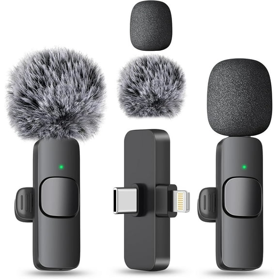 2 in 1 Wireless Mini Microphone for iPhone, iPad, Android Phone - Bluetooth Lavalier Lapel Mic for Video Recording - Clip on USB C Microphones for YouTube Tiktok Podcast Vlogging