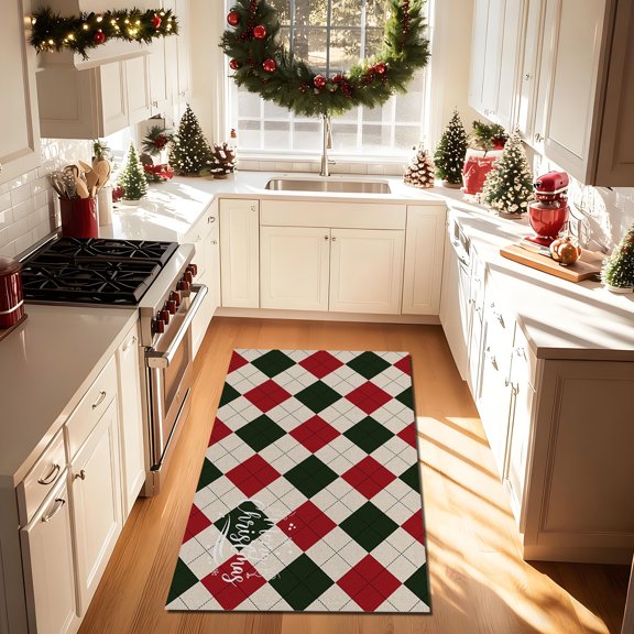 Nkmbld Christmas Front Door Mat, Area Rug Washable Front Porch Rug Floor Mats Outside Entrance Entryway Welcome Doormat for Home Holiday Decor, Red