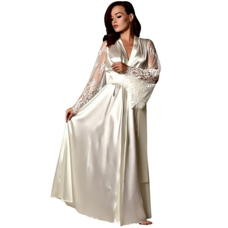 Ersazi Plus Size Christmas Pajamas Women S Satin Lace Pajamas Robe Lingerie Robe In Clearance White S