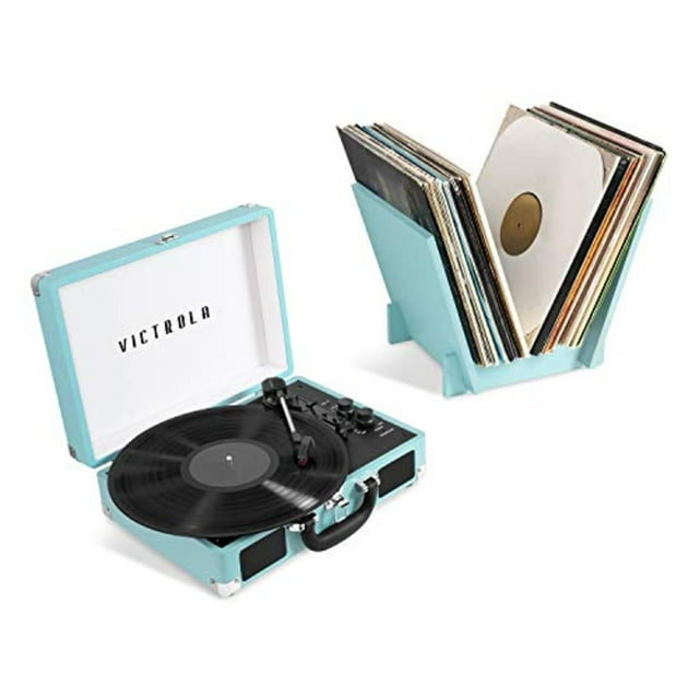 Tocadiscos Portátil Victrola Turquesa con Bluetooth y Soporte a Juego