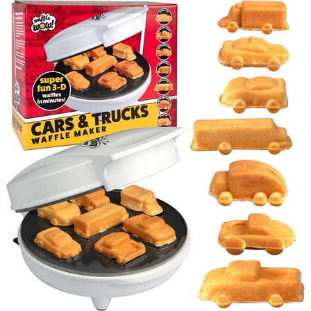 Waffle Wow Car Mini Waffle Maker- Make 7 Fun Different Race Cars, Trucks & Automobile Vehicle Shaped Pancakes for Kids, Adults- Electric Waffler Iron- Great for Breakfast Lovers