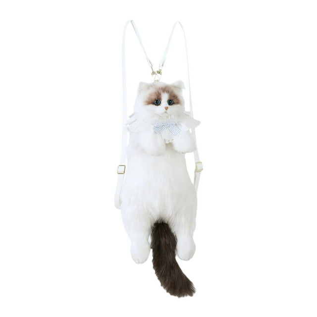 KLKCMS Sac à Dos en Forme de Chat Mode Sac à Dos en Peluche Réaliste pour Magasinage Rue C