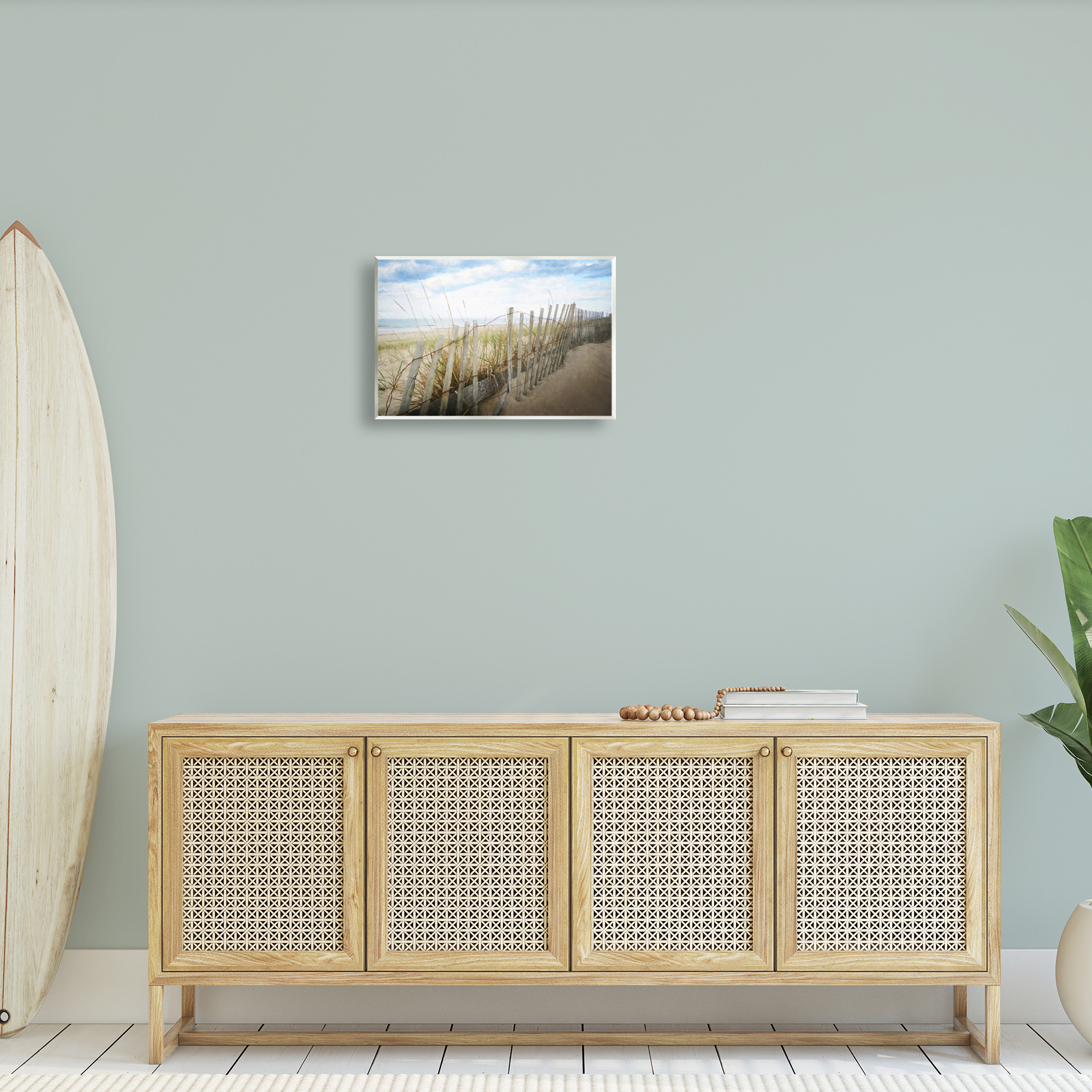 Stupell Industries Summer Beach Fence Landscape Painting Unframed Art Print Wall Art, 19 x 13