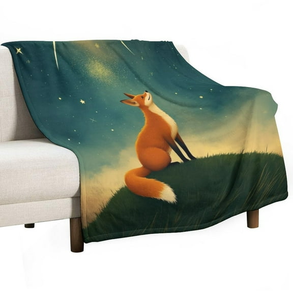 Fox Gazing at Stars Blanket Soft Cozy Flannel Blanket for man women