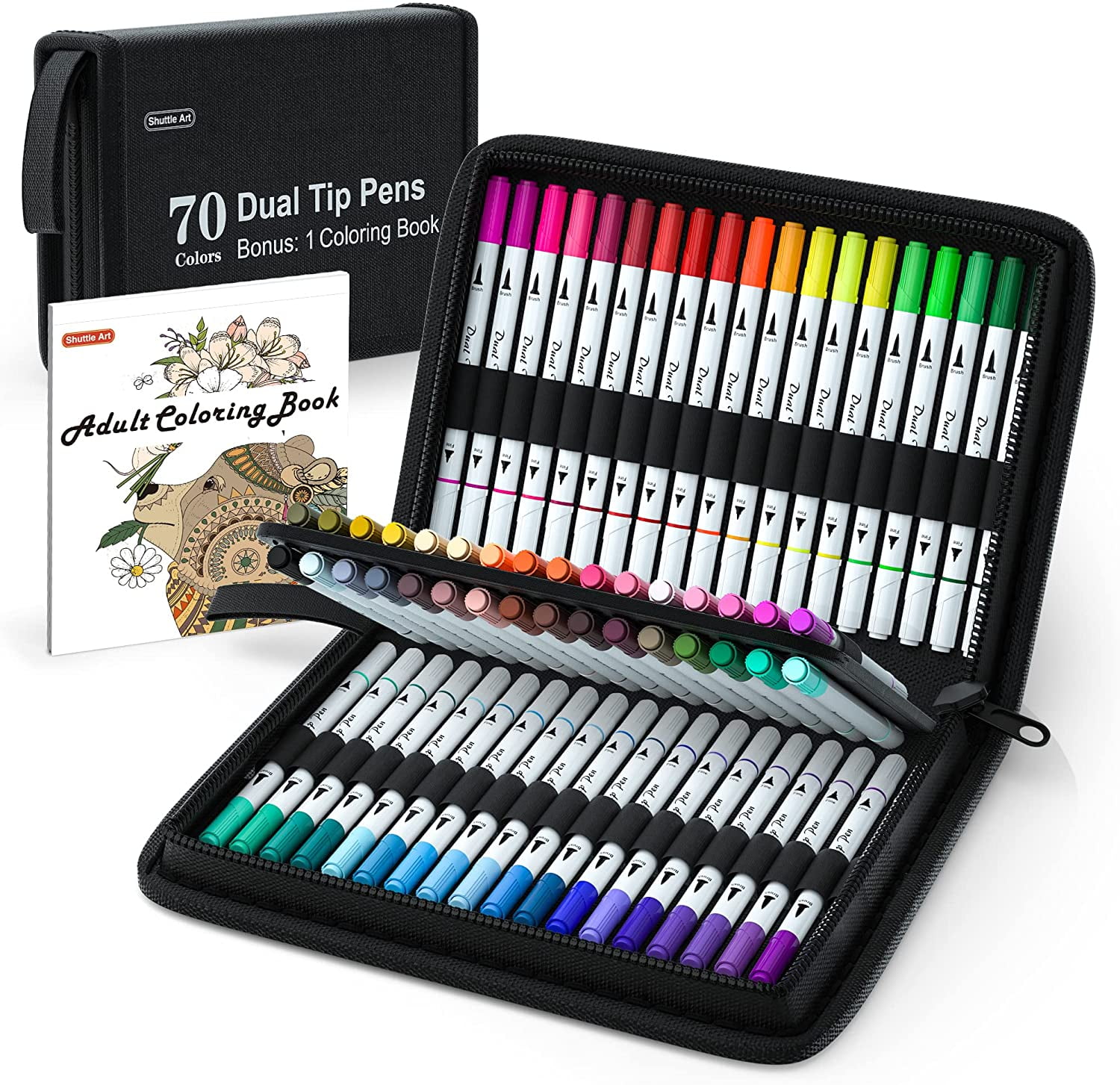 canvas binnenkort duizend Dual Tip Brush Pens Art Markers, Shuttle Art 70 Colors Fine and Brush Dual  Tip Markers Set in Portable Case with 1 Coloring Book for Kids Adult Artist  Coloring - Walmart.com