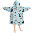 thumbnail image 2 of Pug and Dog Paw Print Blue Pattern Lamb Fleece Blanket Hoodies for Teens ,Teens Oversize Sherpa Wearable Hooded Blanket Sweatshirt with Super Pockets, 2 of 5