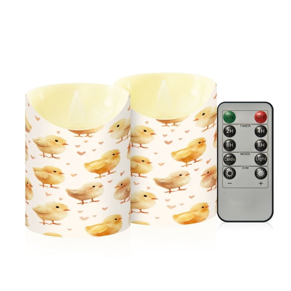 2 PCS Tilted Flameless Candles Flickering LED Lights Battery Operated Candles with Remote Timers for Holiday Decor Yellow and Cream Chicks