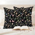 thumbnail image 3 of Spring Flowers Pillow Covers 2 Pack Watercolor Pink White Floral Leaf Butterfly Dragonfly Black Pillowcase Waterproof Outdoor Throw Pillow Cover for Patio Garden Square Cushion 24”x24”, 3 of 9