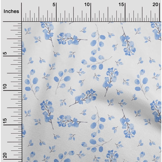 oneOone Polyester Lycra Medium Blue Fabric Florals Craft Projects Decor Fabric Printed By The Yard 56 Inch Wide
