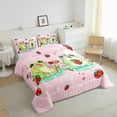 thumbnail image 4 of Feelyou Kawaii Green Frog Bedding Comforter Set for Kids, Cartoon Strawberry Fruit Twin Comforter Sets, Girly Pink Buffalo Reversible Bedding Set, Lightweight Room Decor, 2-Piece, 4 of 9