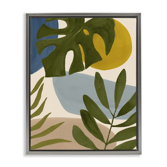 Stupell Industries Contemporary Tropical Mixed Monstera Leaves Gray Floating Frame Canvas Art, 17 x 21, by Victoria Barnes