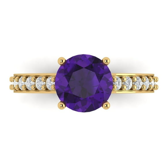 Solitaire with Accents Engagement Ring for Women - 2.3ct Natural Amethyst in 14K Yellow Gold Promise Ring