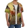thumbnail image 2 of Xecao Country Farm Morning Rooster Men's Casual Short-sleeved Shirt, a button-up collared shirt with a pocket-Small, 2 of 5
