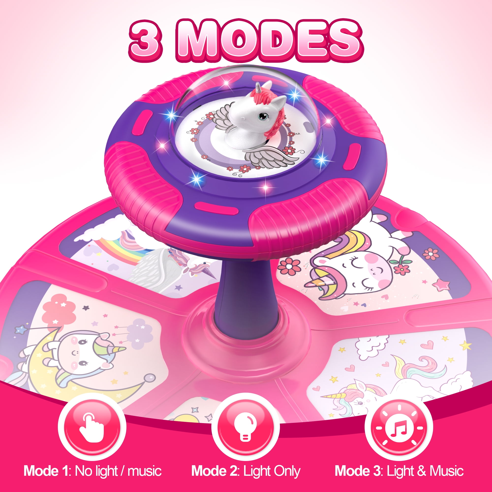 Hot Bee Unicorn LED Sit and Spin Toy for Toddlers 1-3 with Music, 360° Spinning Fun for Girls Christmas Birthday Gifts, Light up Twister Toy for Kids 18 Months+