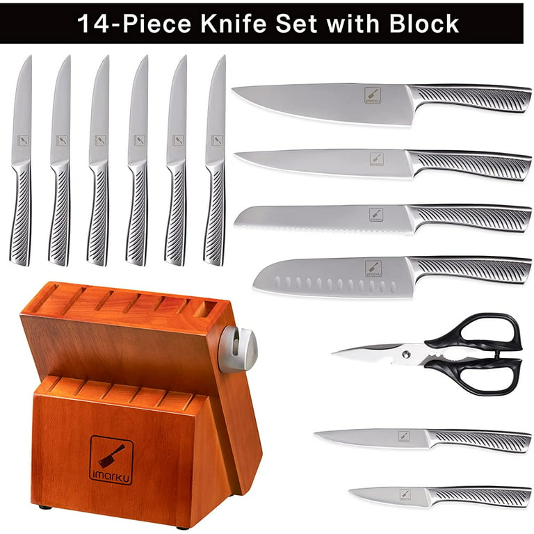Set with Block for Kitchen, 14-Piece High Carbon Stainless Steel