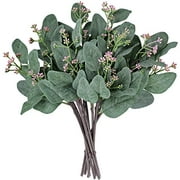 Supla 10 Pcs Artificial Eucalyptus Leaves Stems Bulk Artificial Seeded Eucalyptus Leaves Plant in Grey Green 11" Tall Artificial Greenery Holiday Greens Wedding Greenery
