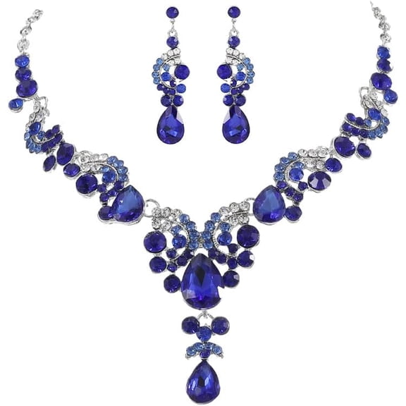 Bride Wedding Jewelry Sets Crystal Bridal Necklace Earrings Set Rhinestone Choker Necklace Prom Costume Jewelry for Women and Brides