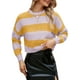 thumbnail image 1 of Camiseta mujer, Suéteres cortos de mujer Suéteres casuales de manga larga con cuello redondo a rayas Abody Amarillo/Grande, 1 of 7