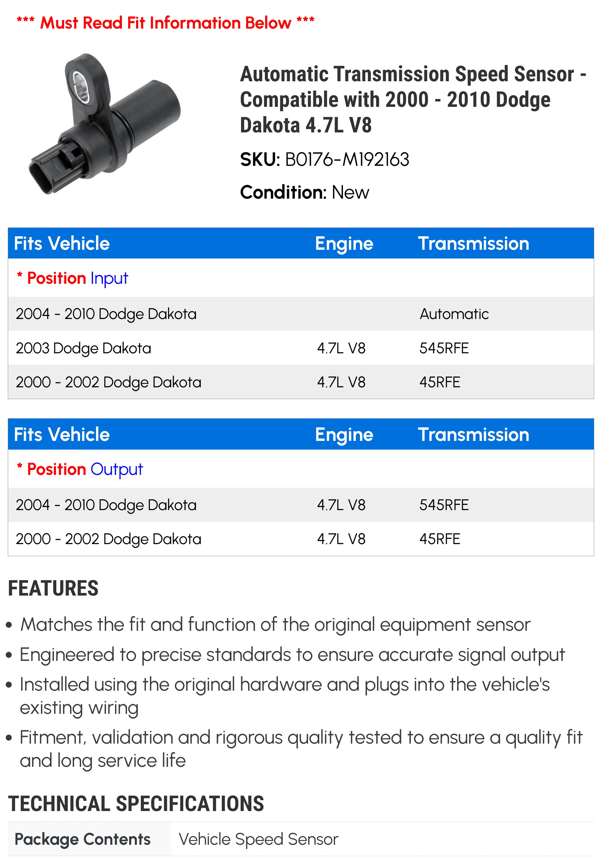 トシ Automatic Transmission Speed Sensor - Compatible with 2000