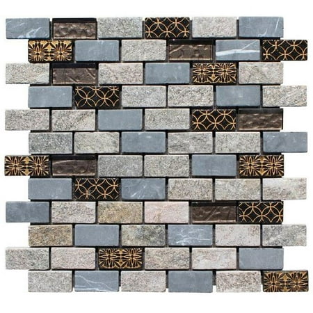 Intrend Tile NS007-D 1 x 2 in. Stone & Glass Linear Mosaic Blend - Cloudy Grey & Sand