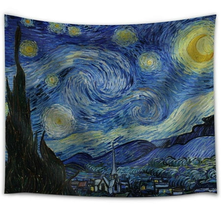 Van Gogh Cotton Tapestry - wall26 - Starry Night by Vincent Van Gogh - Fabric Tapestry, Home Decor - 68x80 inches