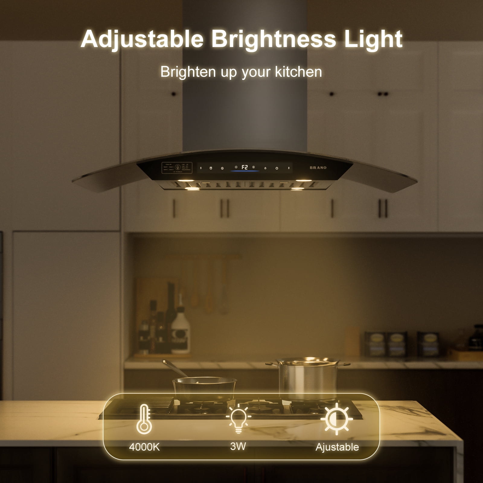 ​ BRANO 36inch Island Range Hood  in Stainless Steel, 900 CFM, Voice/Gesture/Touch Control