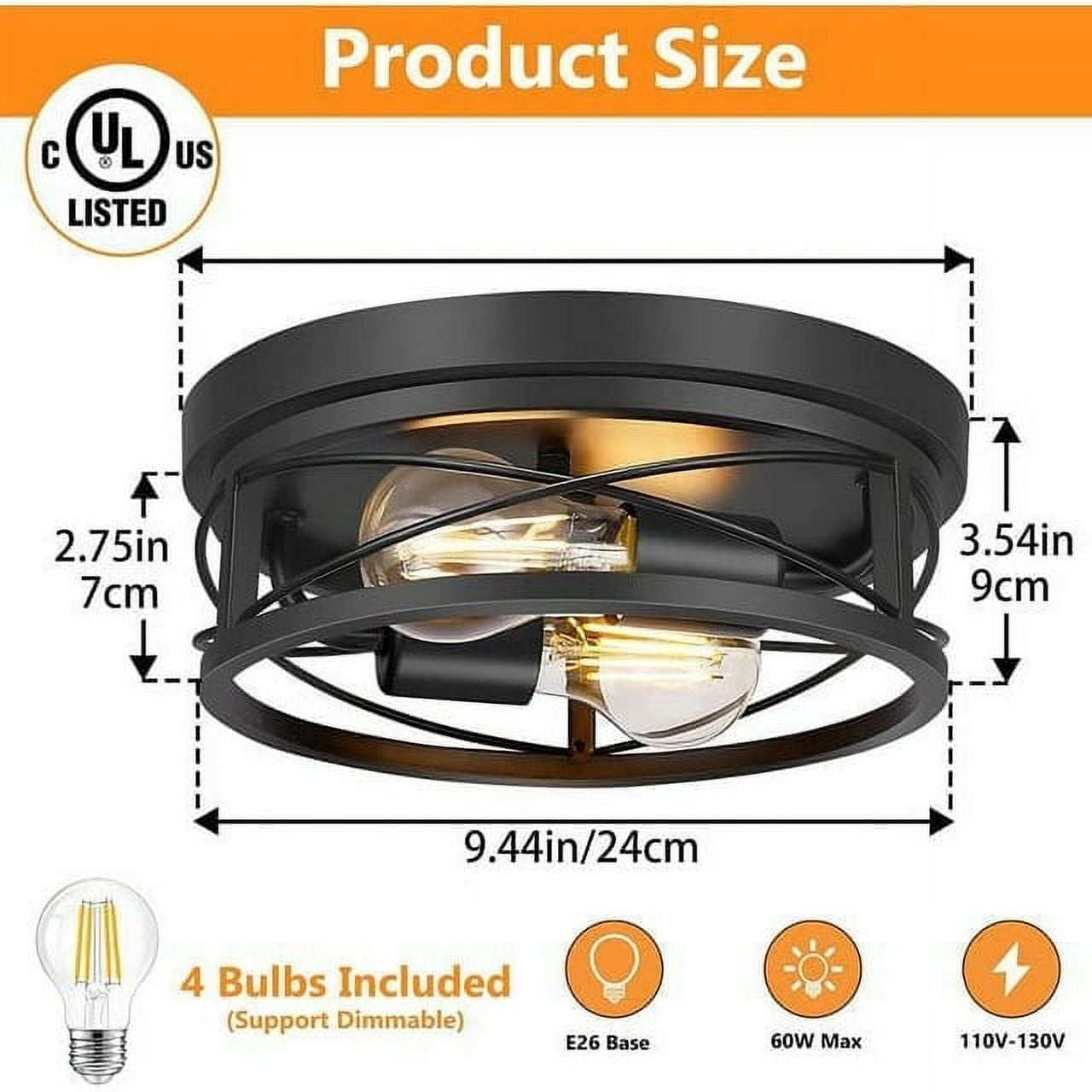 Flush Mount Ceiling Light Fixtures with 2 Bulbs Farmhouse Flush Mount Ceiling Light 2-Light Ceiling Lamps for Kitchen Bedrooms Foyer Hallways