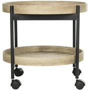 Safavieh Javan 20" Round Retro Mid Century 2-Tier Tray Side Table, Light Grey/Black