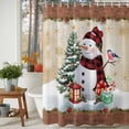 thumbnail image 2 of Christmas Shower Curtain, 72" x 72", Xmas Snowman Pine Tree Snowflakes Wood Grain Gold Waterproof Bathroom Curtain Washable Shower Curtain Set with 12 Hooks, 2 of 6