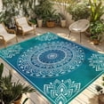 thumbnail image 2 of Outdoor Rug 5x7 ft Teal Blue Bohemian Waterproof Outdoor Patio Rug Mat Non Slip Outside Area Rugs Carpet for RV,Camping,Porch,Deck,Pool,Balconybackyard,Retro Man-dala Pattern White, 2 of 9