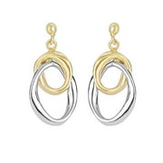 14k 2-Tone Gold 26x12.5mm Interconnected Open Ball Drop Earrings, Push Back Clasp