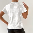 thumbnail image 3 of Womens Short Sleeve Dressy Tops Summer Trendy Casual Shiny Velvet T Shirt Crew Neck Casual Tunic Tees (M, White), 3 of 8