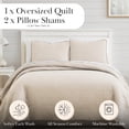 thumbnail image 2 of Southshore Fine Linens Oversized Quilt Bedding Set lightweight, prewash fabric soft coverlet bedspread 3-Piece with two matching shams (98 in wide x 98 in long), Grid Taupe, Full / Queen, 2 of 9