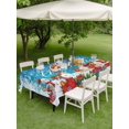 thumbnail image 3 of Outdoor Tablecloth with Umbrella Hole and Zipper, Blue Christmas Rectangle Table Cloth 60x120 Inch Waterproof Tablecloth, Winter Snowman Xmas Santa Snowflake Picnic Table Cover for Patio Camping, 3 of 7