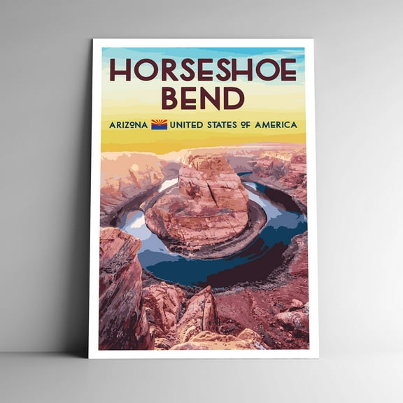 Horseshoe Bend Arizona Vintage Travel Poster / Postcard WPA Style Retro