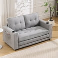 thumbnail image 4 of Tabaray Futon Sofa Bed,  3 in 1 Foldable Convertible Loveseat Floor Bed w Pull Out Sleeper Couch Bed,Folding Mattress Love Seat Daybed w Cup Holders for Living Room, Gaming Room, Camping, Light Gray, 4 of 9