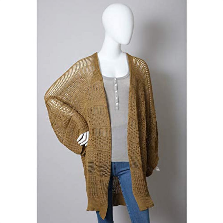 Women's Knit Netted Long Kimono Cardigan - Open Front 3/4 Sleeve Cover-Up - Beach, Pool, Casual Wear
