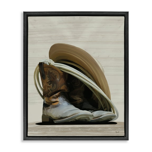 Stupell Industries Cowboy Gear on Beige Fashion Painting Black Floater Framed Canvas Art Print Wall Art, 17 x 21