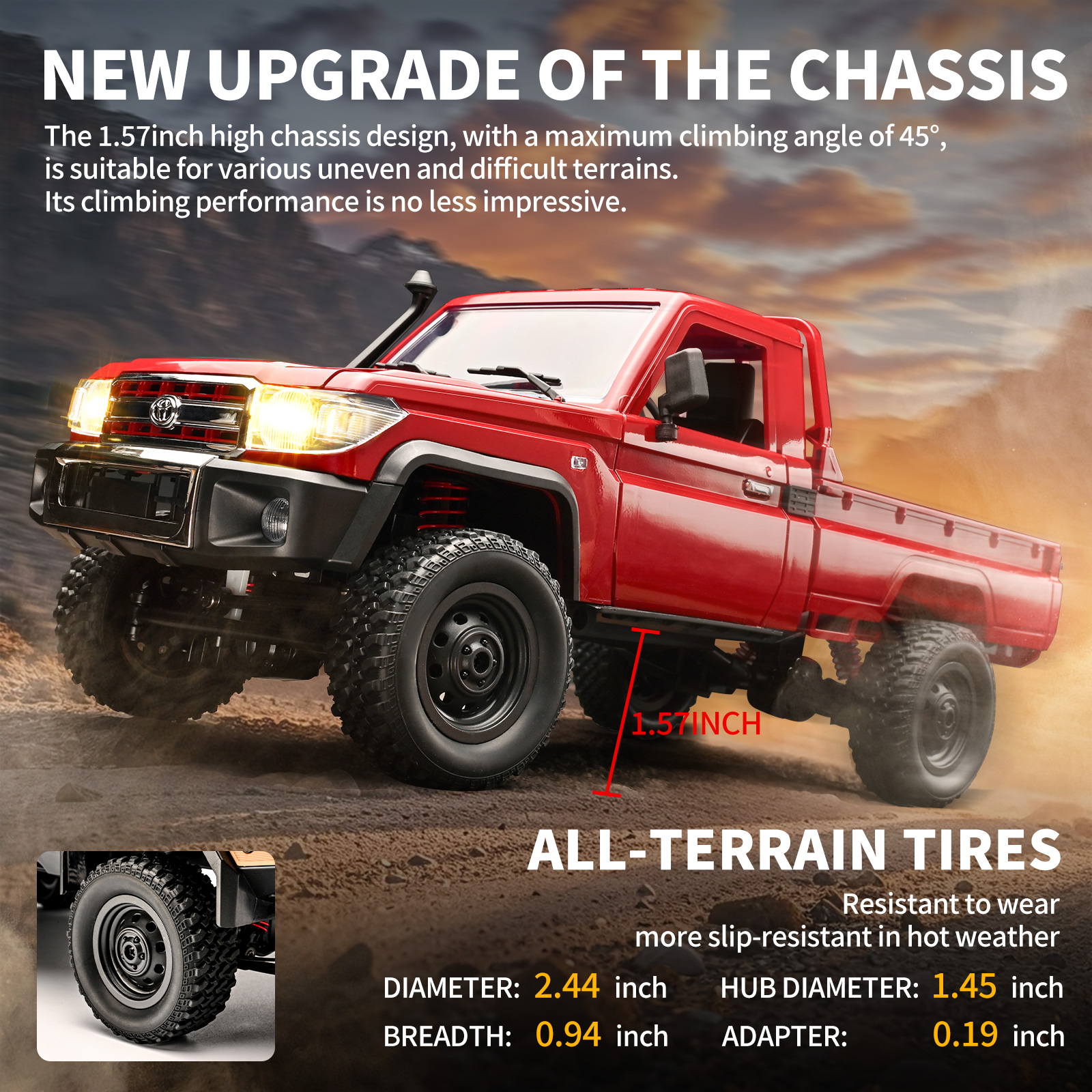 Anmyjuly MN-82 1/12 Toyota Pickup RC Rock Crawler | 2.4GHz 4WD, 2-Speed, 1200mAh | All-Terrain Off-Road Truck for Adults