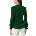 thumbnail image 4 of MODA NOVA Juniors Ruffled Trim Button Down Stand Collar Long Sleeve Blouse Top, 4 of 7