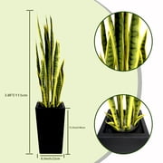 Artificial Snake Plant in Black Planter – Realistic Fake Snake Plant, Evergreen Faux Plant for Living Room Bedroom Entryway