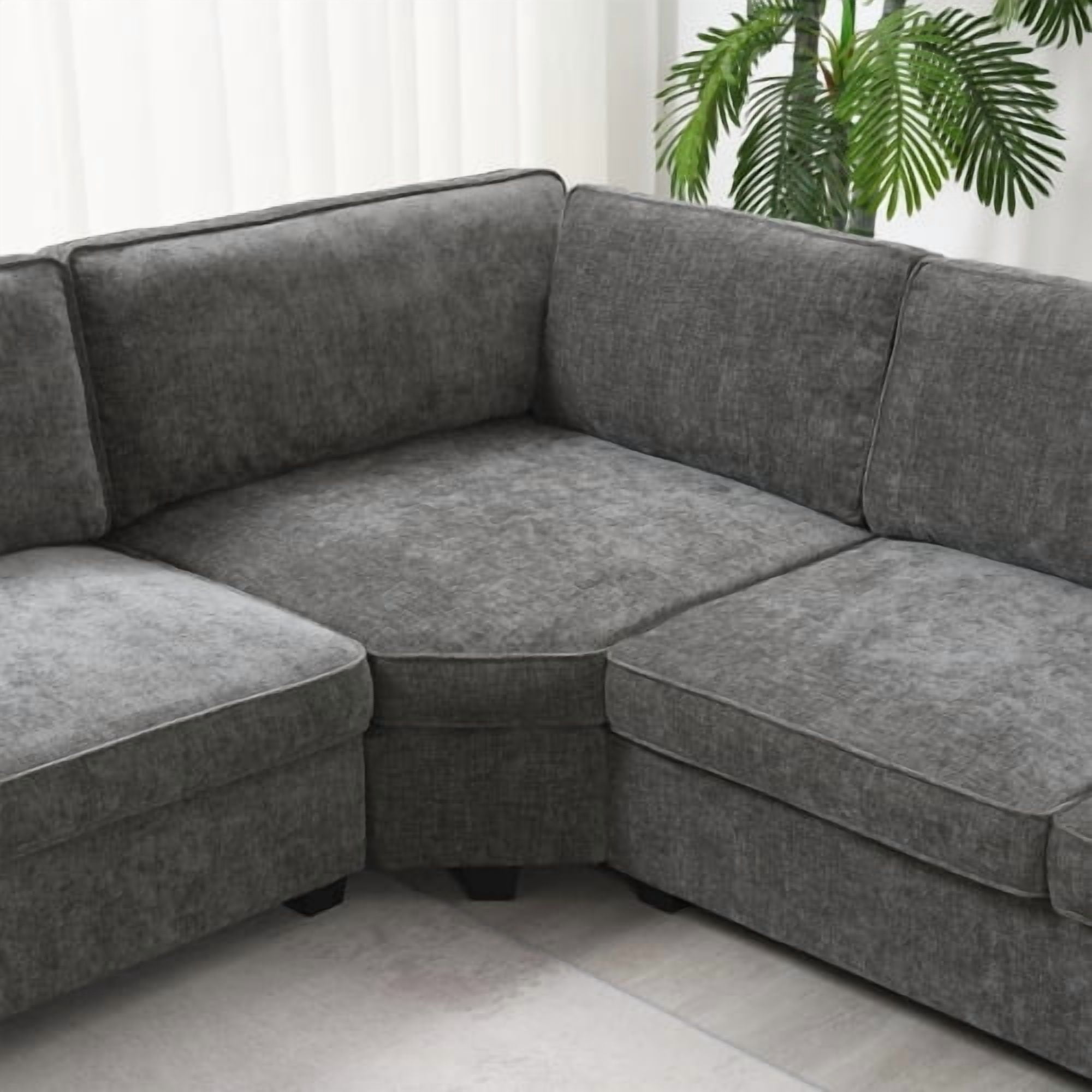 117.5" U-Shaped Chenille Sectional Sofa, 6-Seat Corner Couch Set with Cup Holders & Oversized Chaise Lounge, Irregular Corner Design for Living Room & Apartment, Gray